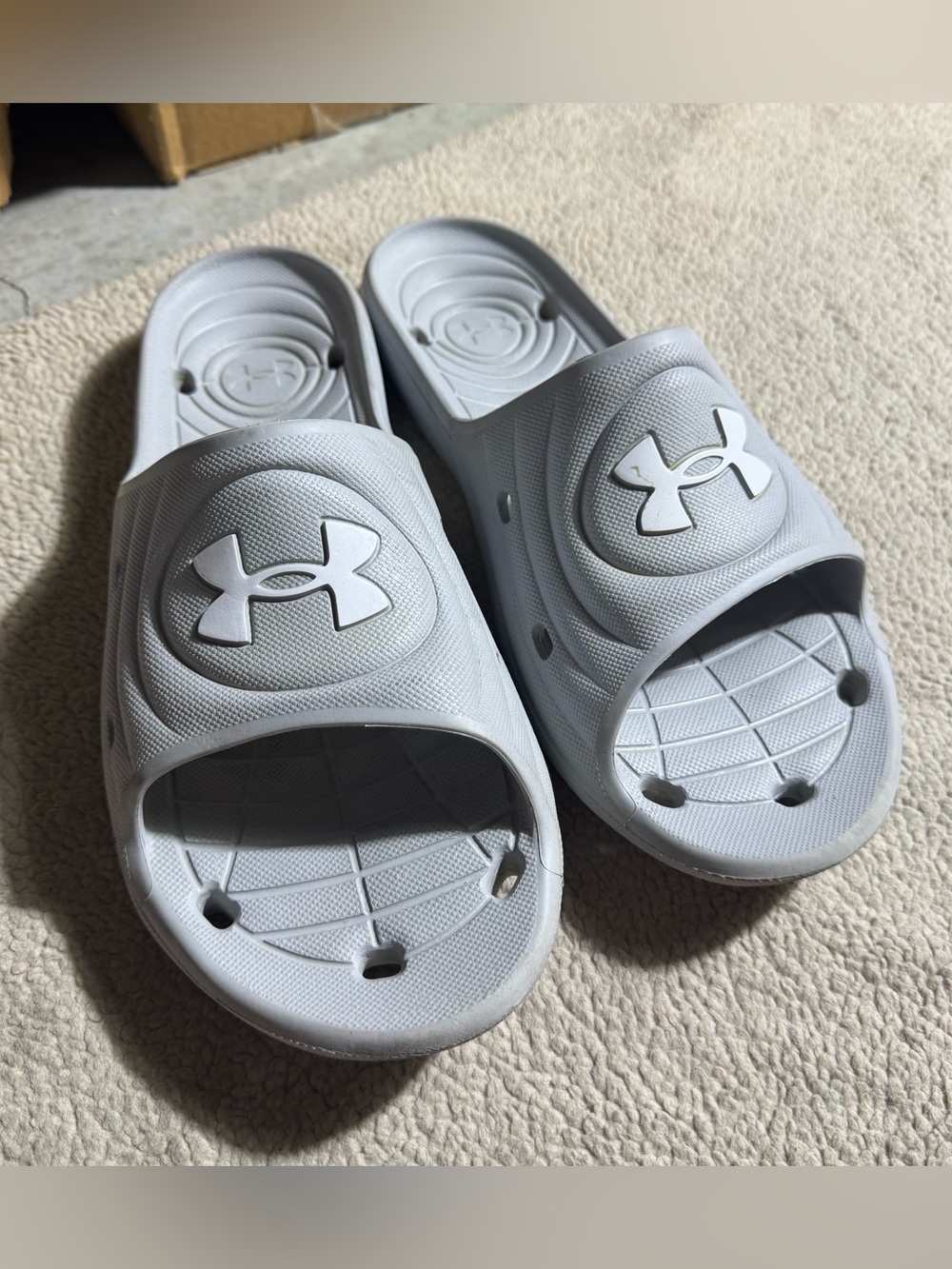 Under Armour Shoes Mens 13 Gray Sandals Slides Locker IV Textured Breathable